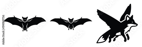 flying fox silhouette icon set. Animals logos collection and isolated on White background