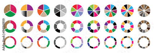 Circle pie chart, Pie charts diagrams. donut and pie chart infographic elements set, Colorful diagram collection with sections or steps 3,4,56,7,8,9,10,11,12,segment infographic. 