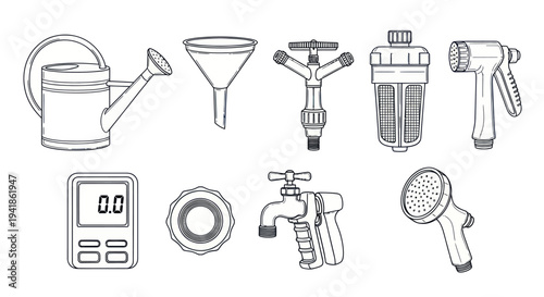 Gardening Tools and Watering Equipment Set.