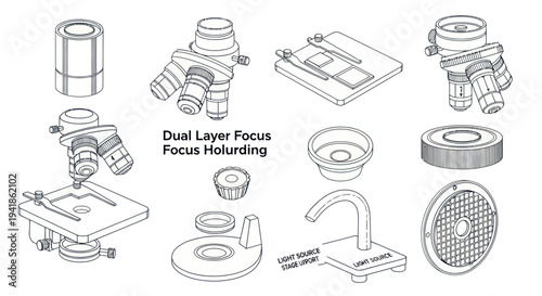 Microscope Parts and Accessories Technical Illustrations.