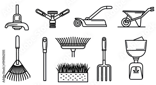 Gardening Tools Icons Set Illustration.