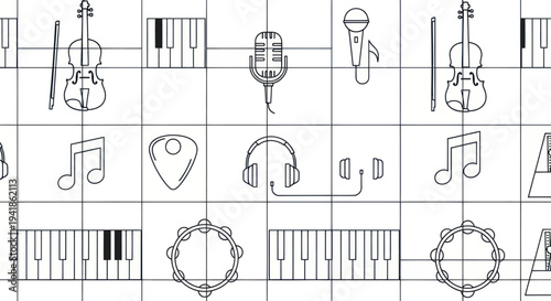 Music Instruments and Musical Notes Illustration.