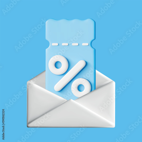 3d mail envelope with coupon sale isolated on blue