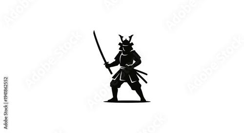 A samurai warrior stands ready in traditional Japanese armor with swords