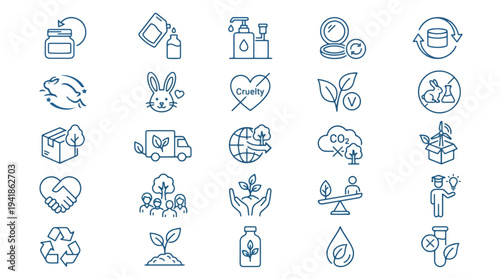 Minimalist line art icons set for eco friendly business and sustainable living concepts