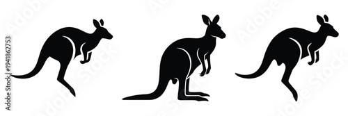kangaroo silhouette icon set. Animals logos collection and isolated on White background