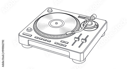 Turntable DJ Controller with Vinyl Record.