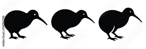 kiwi bird silhouette icon set. Animals logos collection and isolated on White background