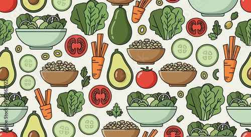Fresh Vegetables and Fruits Pattern.