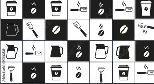 Coffee Icons Collection Black White Graphics.