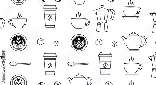 Coffee Cups and Accessories Line Art Collection.