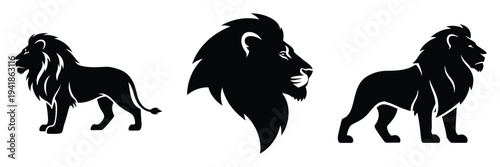 lion silhouette icon set. Animals logos collection and isolated on White background