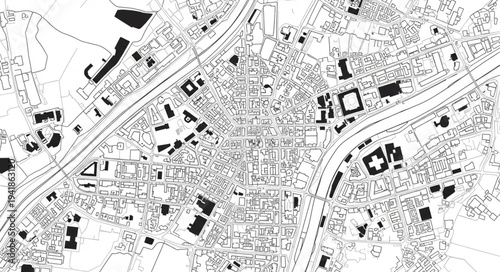 Detailed City Map Illustration with Intricate Street Layout.