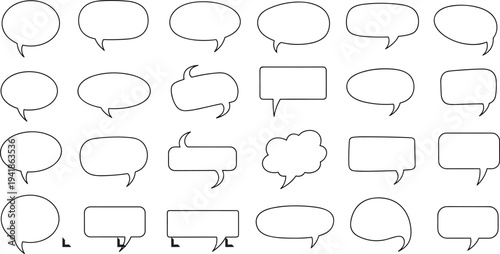 Speech Bubble Icon Set Featuring Chat, Comment, and Dialogue Message Balloons for Communication, Messaging, and Social Media Design