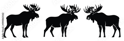 moose silhouette icon set. Animals logos collection and isolated on White background