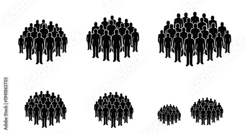 Diverse Crowds of People Gathered Together in Silhouette Formations.