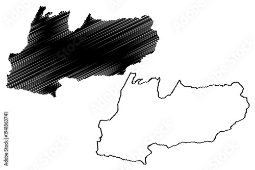 West Khasi Hills district (Meghalaya State, Republic of India) map vector illustration, scribble sketch West Khasi Hills map