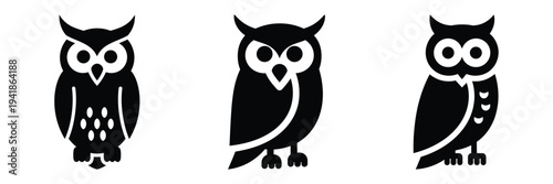 owl silhouette icon set. Animals logos collection and isolated on White background
