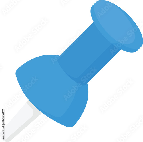Blue Push Pin Flat Illustration Isolated on White Background