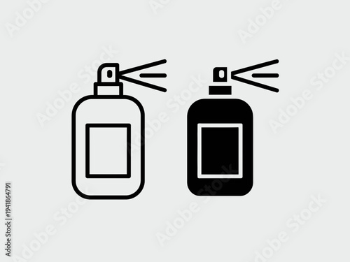 Two spray bottles, one outlined and one solid black, spraying liquid