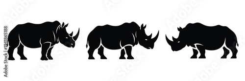 rhinoceros silhouette icon set. Animals logos collection and isolated on White background