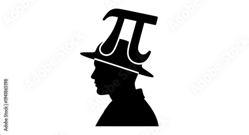 Vector silhouette of man wearing hat with pi symbol