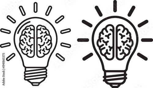 Brain lightbulb silhouette icon set for ideas
