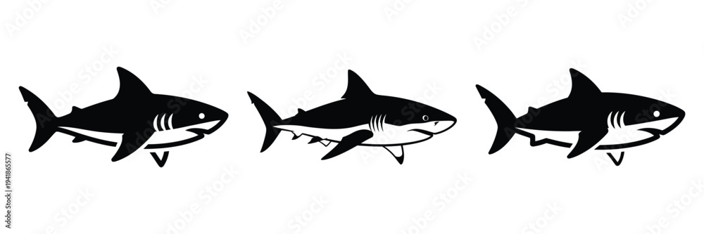 Fototapeta premium shark silhouette icon set. Animals logos collection and isolated on White background