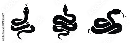 snake silhouette icon set. Animals logos collection and isolated on White background