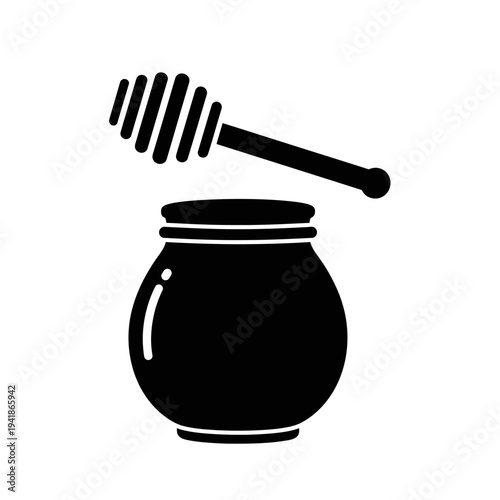 Illustration of a honey pot with honey dipper.