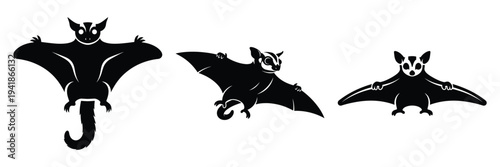 sugar glider silhouette icon set. Animals logos collection and isolated on White background