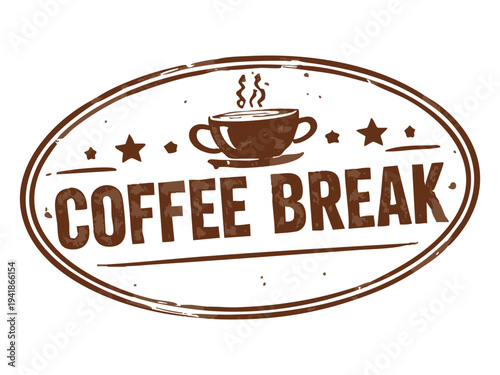Coffee break vintage stamp illustration with cup and steam. perfect for decor, cafe themes, rustic designs, beverage enthusiasts, kitchen art, and relaxing moments