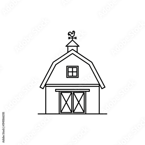 Line Art Illustration of a Classic Barn Structure.