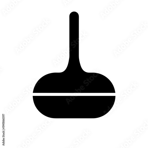 Simple black silhouette of a traditional curling stone with a handle