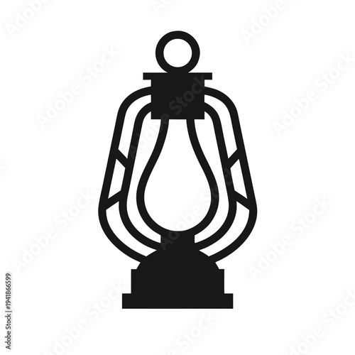 Simple black and white illustration of a vintage oil lantern design