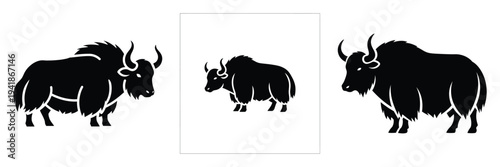 yak silhouette icon set. Animals logos collection and isolated on White background