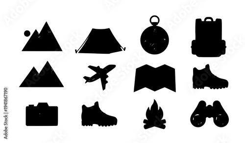Adventure Travel Vacation Flat Icon Set Outdoor Exploration Vector