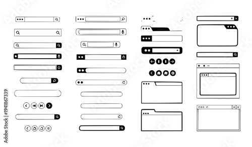 Modern Web Browser UI Kit with Search Bars and Interface Elements