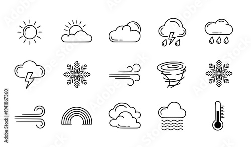 Meteorological Weather Forecast Outline Icons Climate Condition Vector Set