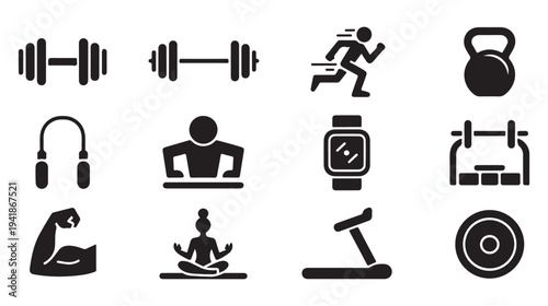 Flat design icons for gym and fitness vector graphics for health and sports websites