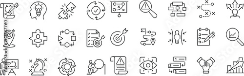 Set of outline icons related to strategy. Linear icon collection. Editable stroke. Vector