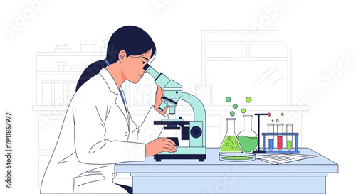 Female Scientist Analyzing Samples with Microscope in Laboratory