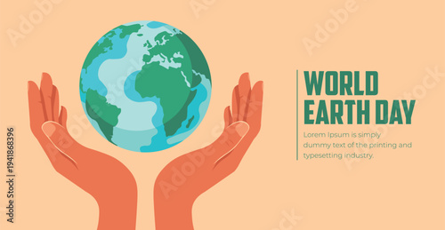 Hands holding green earth globe on world earth day