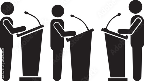 Speaker silhouette icon at podium for speech or debate