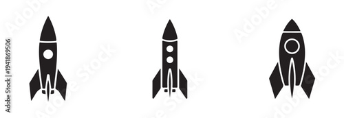 Simple black icon representing a small sleek rocket with rounded fins viewed from front for flight concept