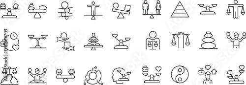Set of outline icons related to balance. Linear icon collection. Editable stroke. Vector