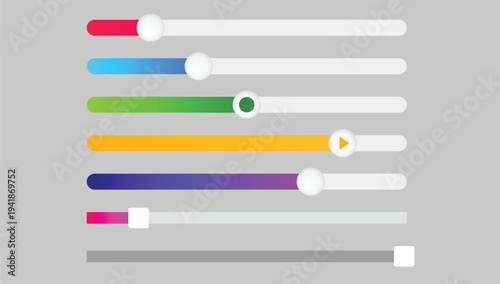 A colorful graphic design featuring multiple sliders with vibrant hues and interactive controls