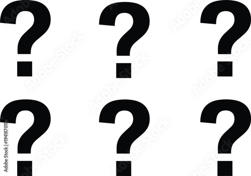 Question mark icons collection representing inquiry, confusion and problem solving concept, bold punctuation symbols set vector illustration isolated