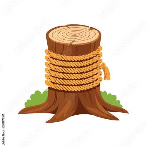 Tree stump with rope illustration