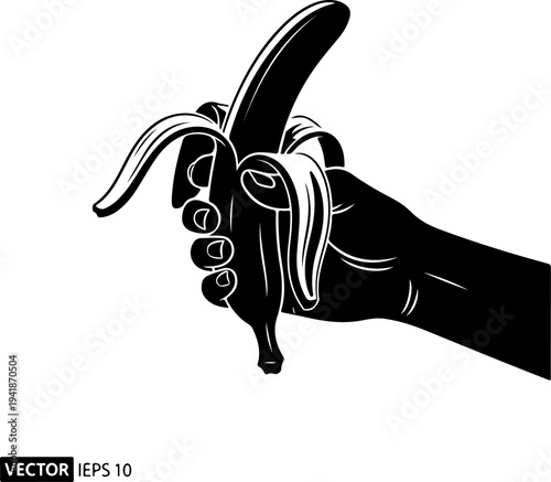 Hand Peeling Banana Fruit silhouette vector illustration